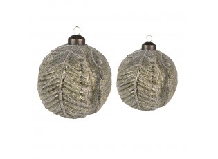 Set 2 ks zelených skleněných vánočních koulí s motivem listů – Ø 10 cm a Ø 8 cm