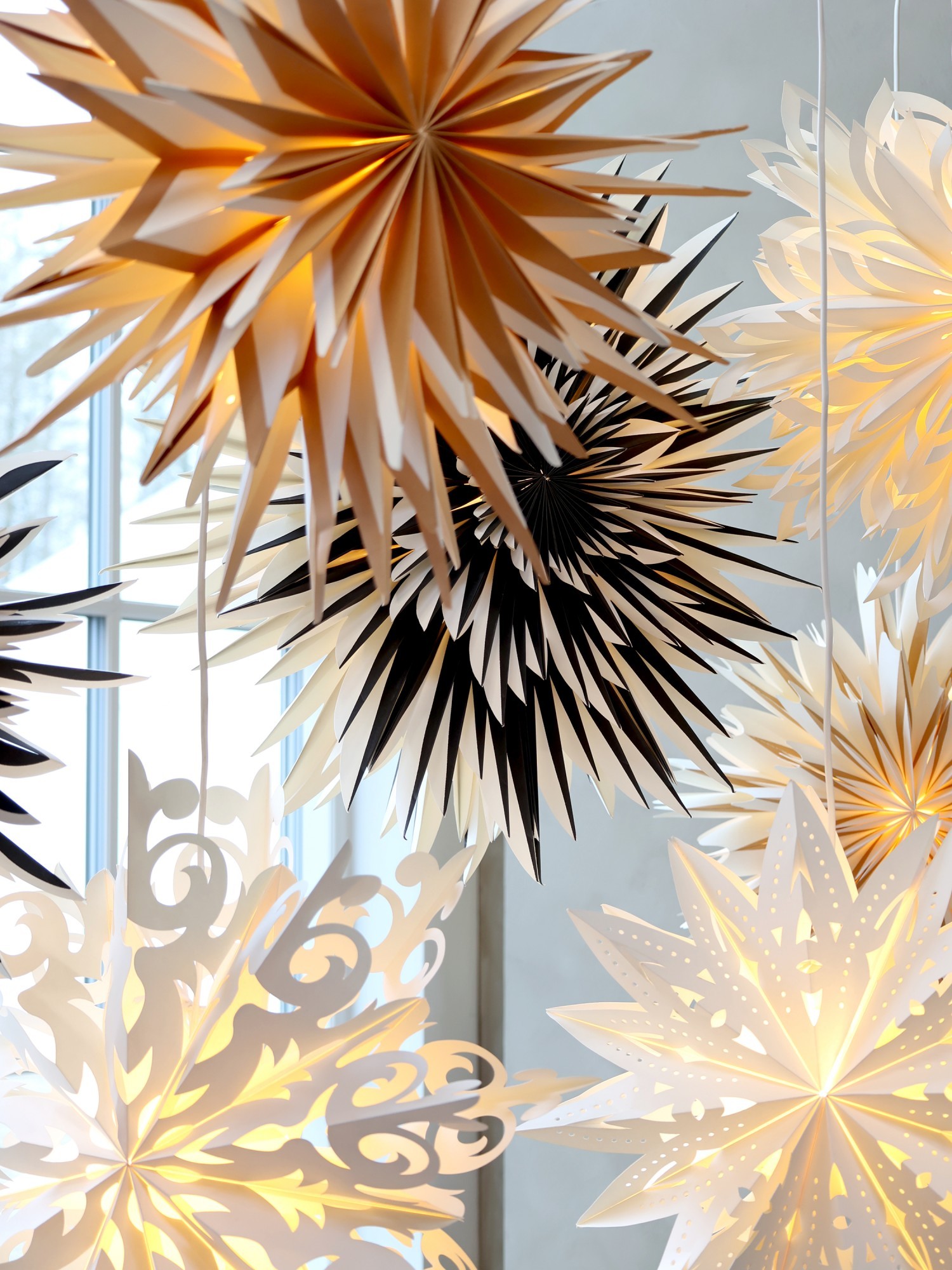 Krémová papírová hvězda Vintage Paper Star v dárkové krabičce - 54*23*54cm