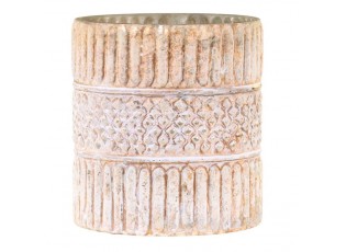 Krémovo-zlatý antik skleněný svícen na čajovou svíčku Malli - Ø 10*12 cm