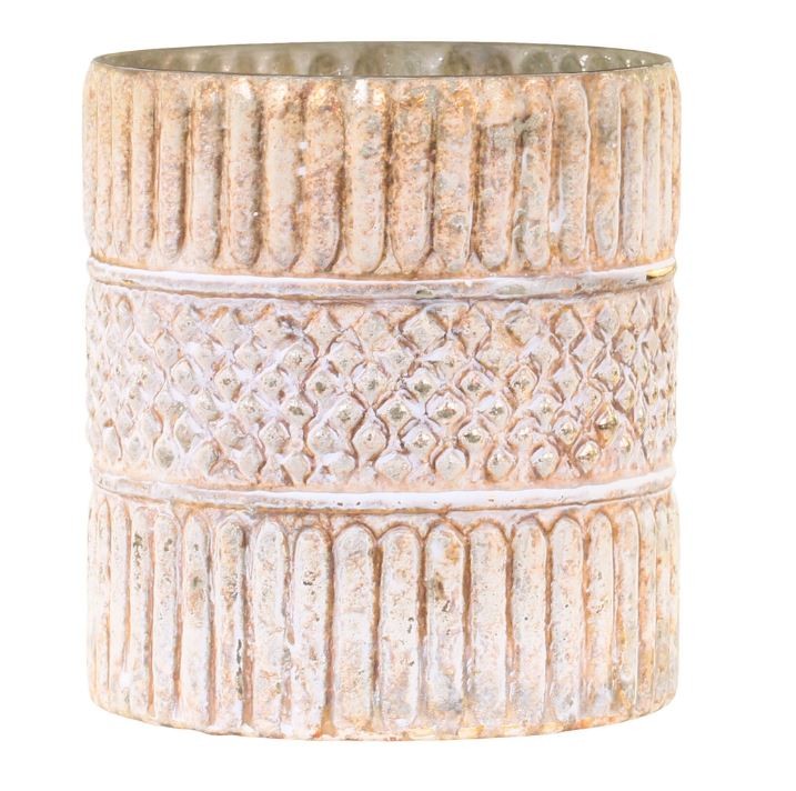 Krémovo-zlatý antik skleněný svícen na čajovou svíčku Malli - Ø 10*12 cm Chic Antique