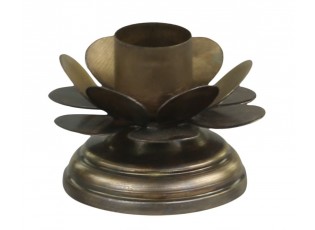 Bronzový antik svícen na úzkou svíčku Flower - Ø 6*4cm