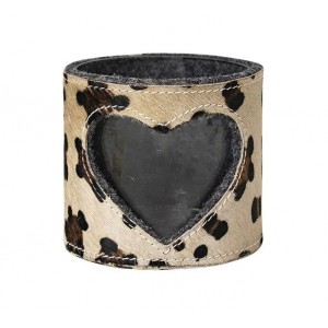 Svícen zdobený kůží se vzorem Leopard - 11,5*11,5*10,5cm