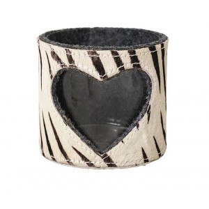 Svícen se srdcem zdobený kůží se vzorem Zebra - 11,5*11,5*10,5cm
