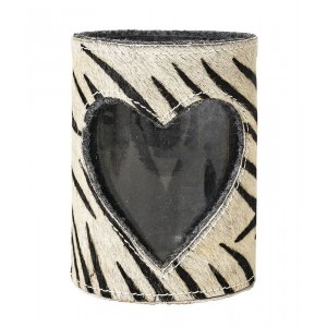 Svícen se srdcem zdobený kůží se vzorem Zebra - 11,5*11,5*16cm