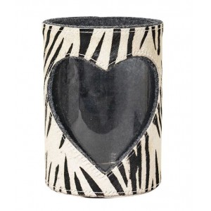 Svícen se srdcem zdobený kůží se vzorem Zebra - 14,5*14,5*20,5cm