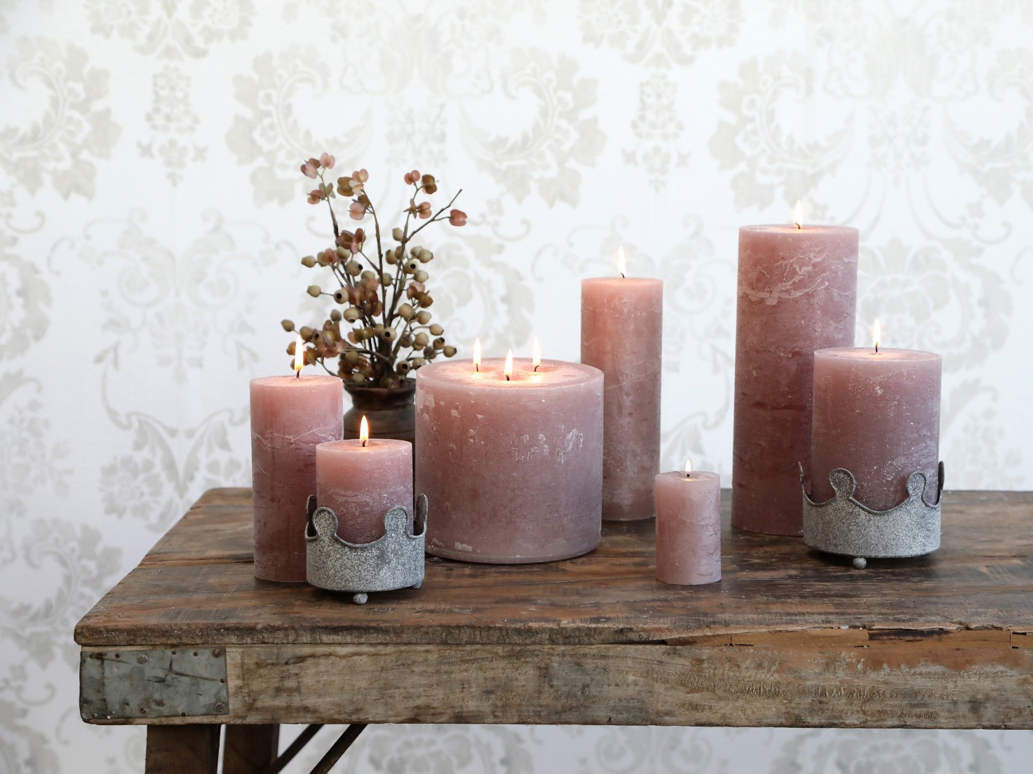Taupe široká svíčka Rustic pillar - Ø 7*10cm