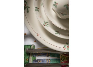 Porcelánový talíř s cesmínou a puníky Holly Christmas - Ø 28 cm