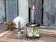 Bronzový antik svícen na úzkou svíčku se skleničkou Fancio - Ø 8*10cm