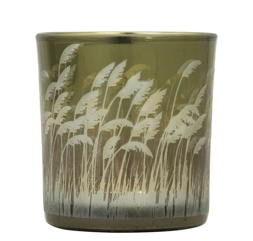 Zlatý skleněný svícen s trávou Palm grass vel.S - Ø 7*8cm