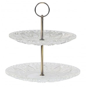 Skleněný 2-patrový etažér se srdíčky Heart glass - Ø 22*24 cm