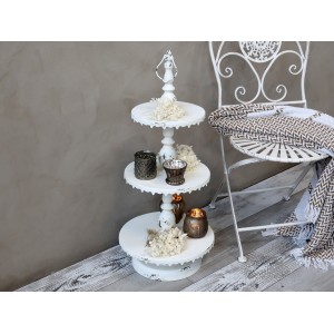 Krémový antik dekorační kovový etažér Lace edges - Ø36*83cm