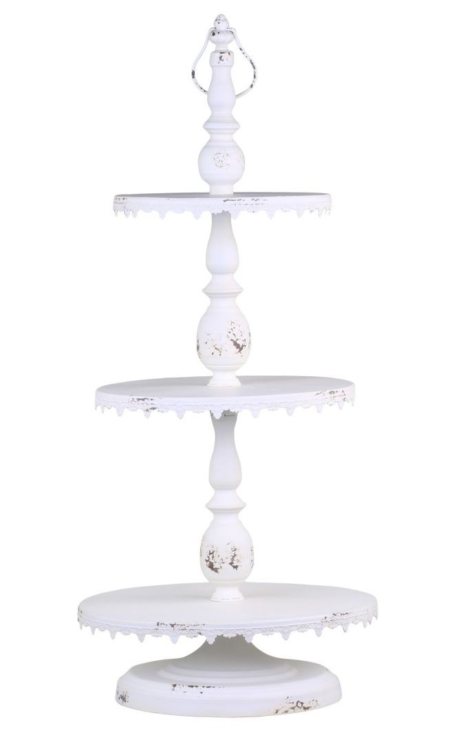 Krémový antik dekorační kovový etažér Lace edges - Ø36*83cm