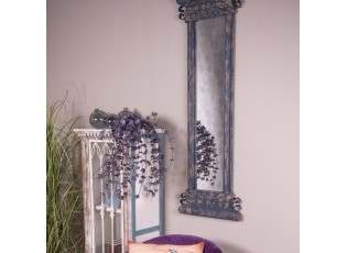 Modro-hnědé antik dřevěné nástěnné zrcadlo Mirael - 45*4*131 cm