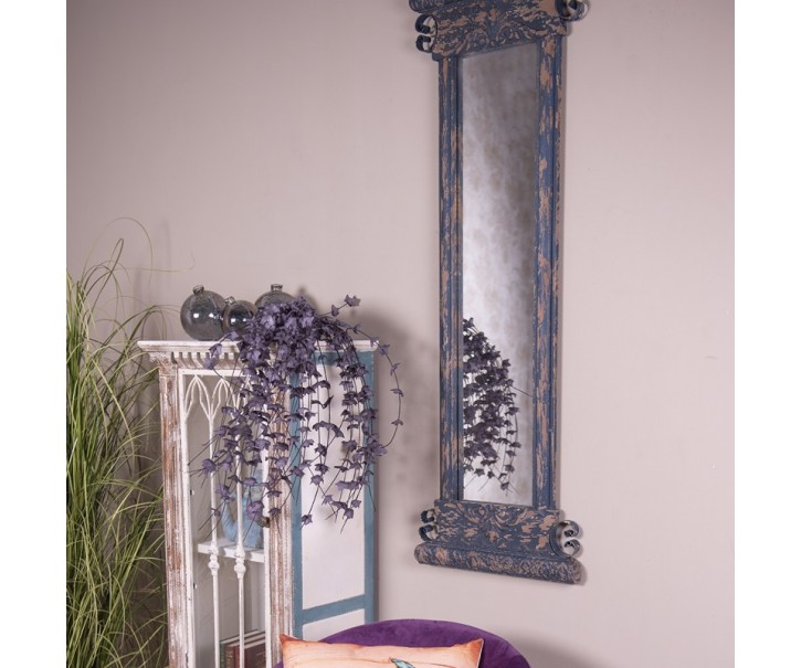 Modro-hnědé antik dřevěné nástěnné zrcadlo Mirael - 45*4*131 cm