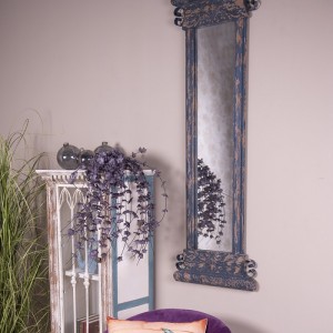 Modro-hnědé antik dřevěné nástěnné zrcadlo Mirael - 45*4*131 cm
