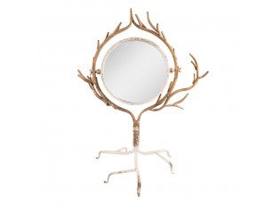 Béžovo-zlaté stojací stolní zrcadlo s dekoračními větvemi - 51*37*65 cm