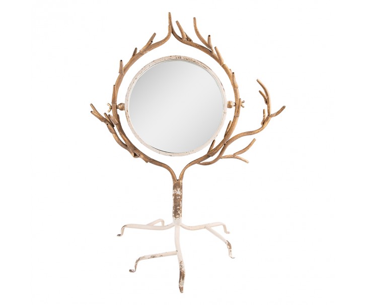 Béžovo-zlaté stojací stolní zrcadlo s dekoračními větvemi - 51*37*65 cm