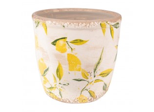 Béžový keramický obal na květináč s citróny Lemonio S - Ø14*14 cm