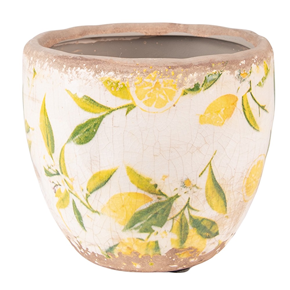 Béžový keramický obal na květináč s citróny Lemonio XS - Ø12*11 cm 6CE1529XS