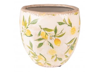 Béžový keramický obal na květináč s citróny - Ø 13*12 cm