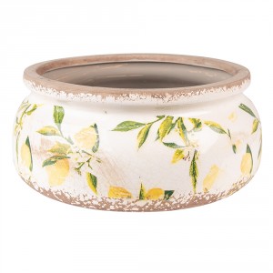 Béžový keramický obal na květináč s citróny Lemonio L - Ø23*10 cm