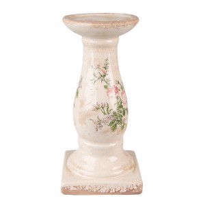 Béžový keramický svícen s růžemi Rossia - Ø12*24 cm