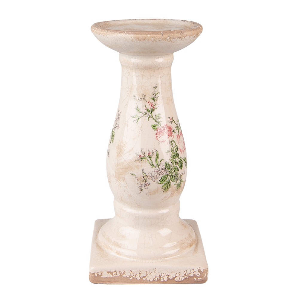 Béžový keramický svícen s růžemi Rossia - Ø12*24 cm