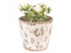 Béžový antik keramický obal na květináč se zelenými květy S - Ø 10*9 cm