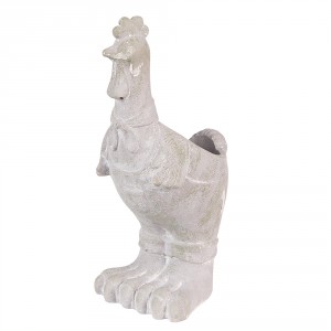 Šedý antik cementový květináč ve tvaru kohoutka - 11*10*26 cm