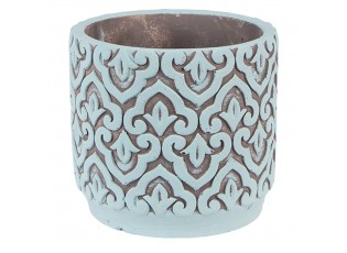 Šedo-modrý cementový obal na květináč s ornamentem L - Ø 19*18 cm