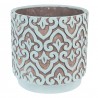 Šedo-modrý cementový obal na květináč s ornamentem M - Ø 15*13 cm