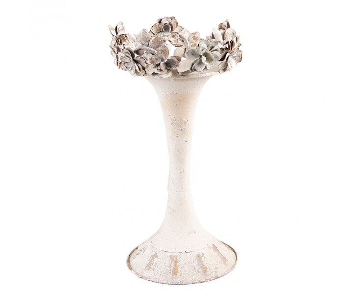 Béžový antik kovový svícen s květy Varie - Ø17*30 cm