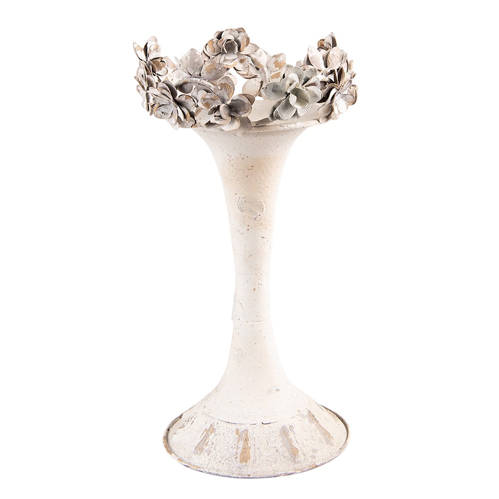 Béžový antik kovový svícen s květy Valérie M - Ø17*30 cm Clayre & Eef