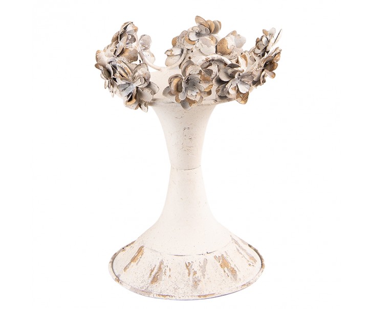 Béžový antik kovový svícen s květy Valérie S - Ø17*21 cm