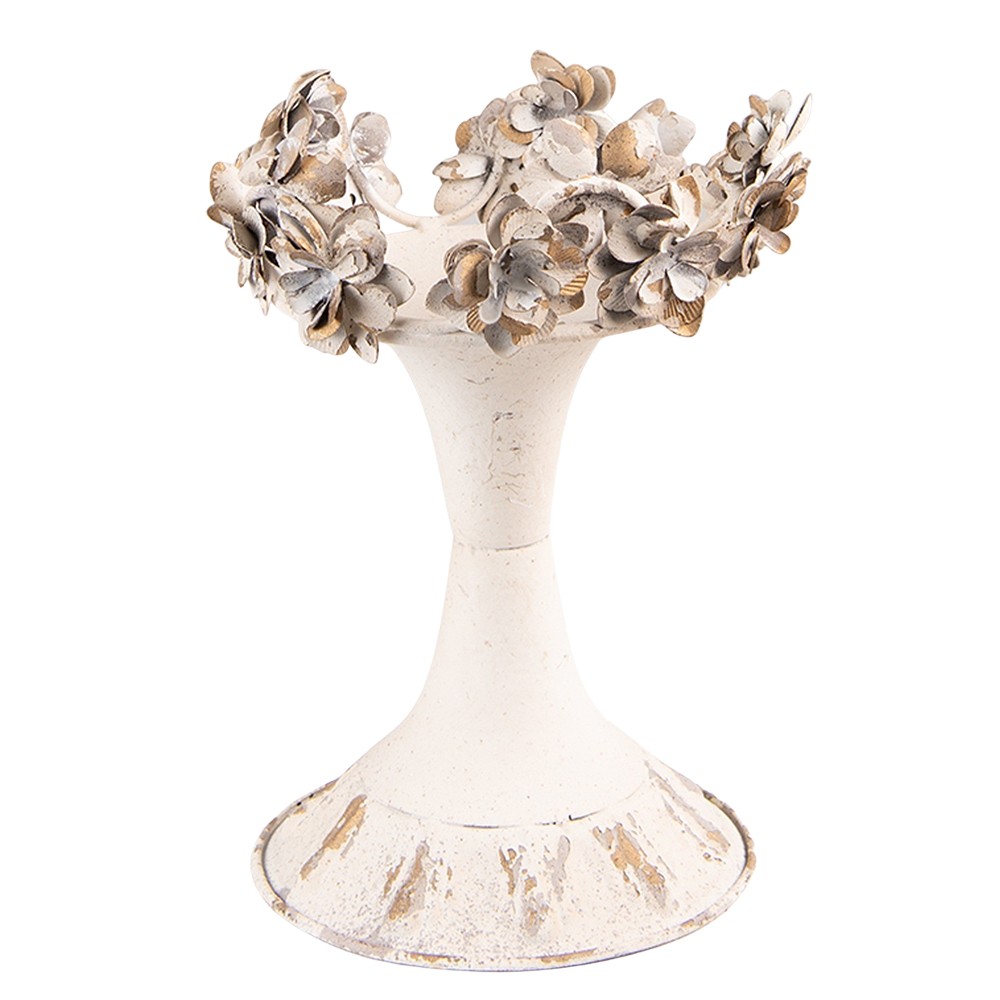 Béžový antik kovový svícen s květy Valérie S - Ø17*21 cm 6Y4727