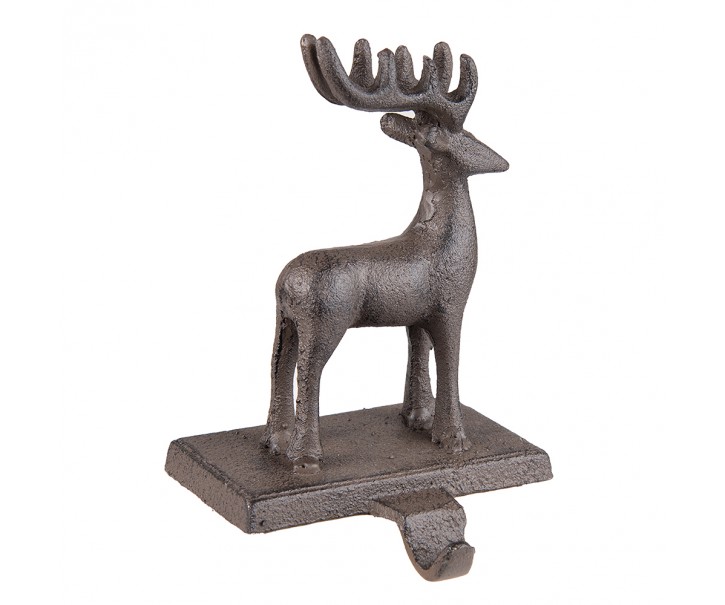 Hnědý litinový háček na punčochu socha jelena - 13*11*21 cm