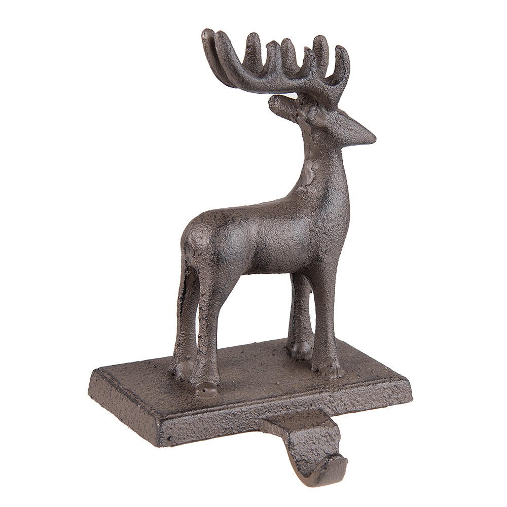 Hnědý litinový háček na punčochu socha jelena - 13*11*21 cm Clayre & Eef