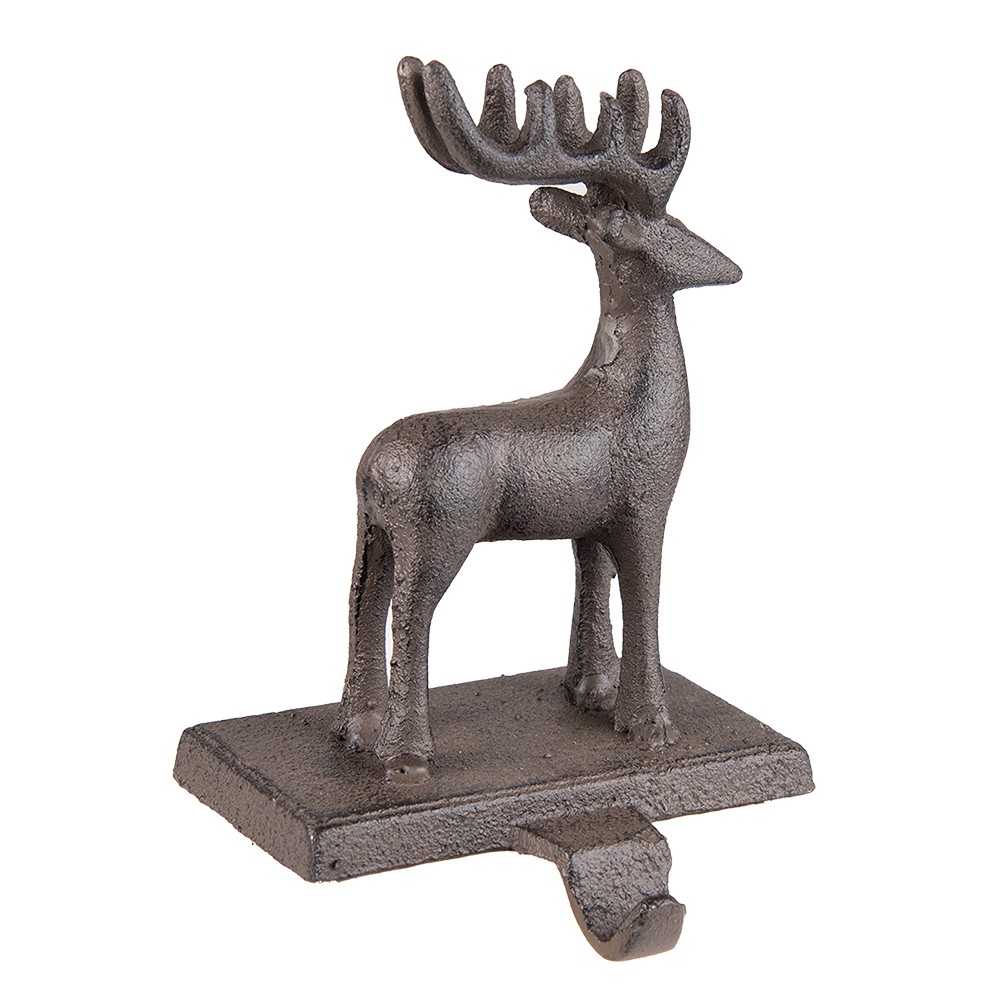 Hnědý litinový háček na punčochu socha jelena - 13*11*21 cm