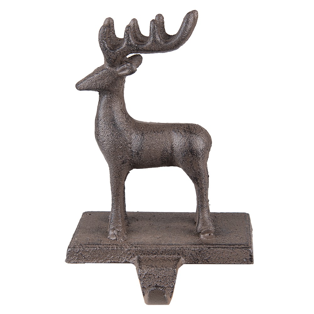 Hnědý litinový háček na punčochu socha jelena - 13*11*21 cm