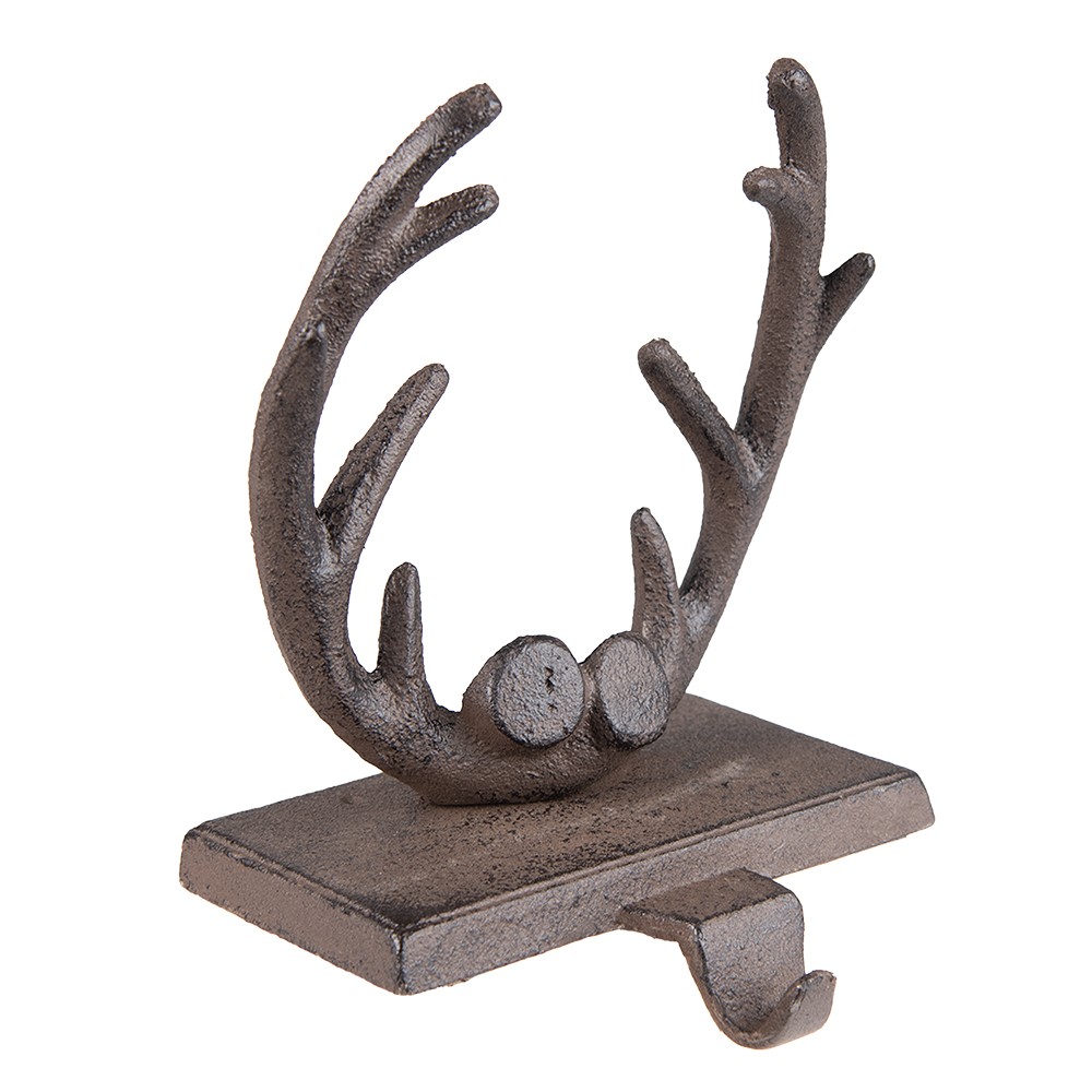Hnědý litinový háček na punčochu paroží - 13*12*18 cm