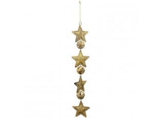 Závěsná plechová antik dekorace s hvězdami a rolničkami - 7,5*4*42 cm