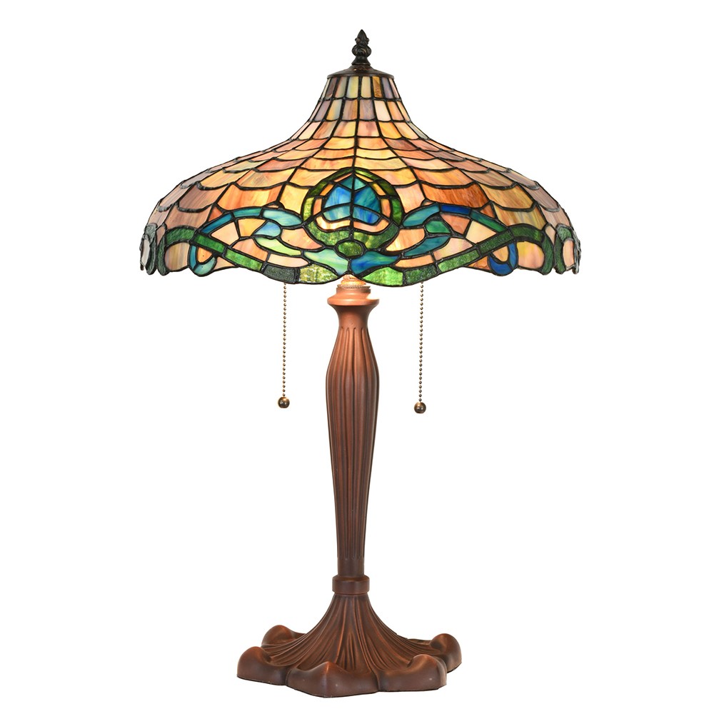 Levně Hnědá stolní lampa Tiffany Vaganto - Ø 41*60 cm E27/max 2*60W 5LL-1208