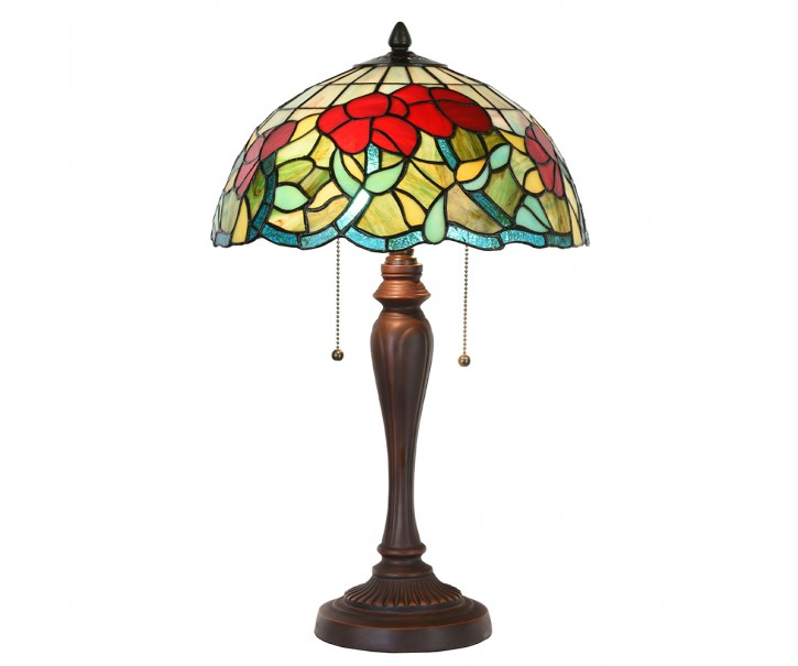 Stolní lampa Tiffany s červenými květy Valea - Ø 35*58 cm E27/max 2*60W