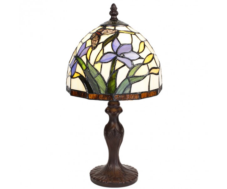 Stolní lampa Tiffany s kosatci a motýlkem Fly - Ø 20*36 cm E14/max 1*25W