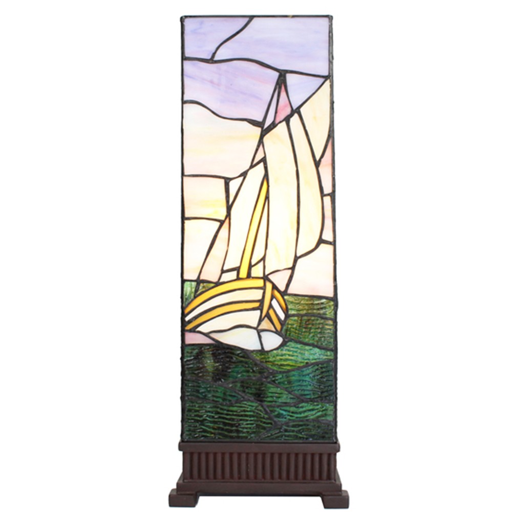 Stolní lampa Tiffany s plachetnicí Viw - 18*18*48 cm E14/max 1*40W Clayre & Eef
