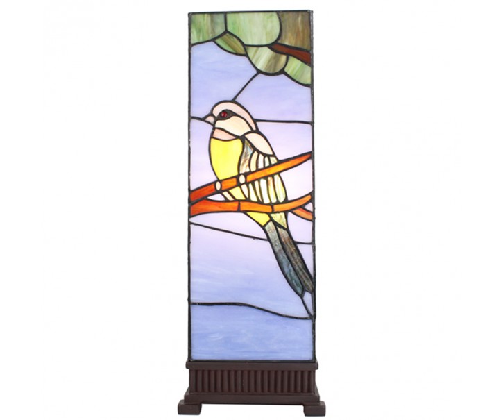 Modrá stolní lampa Tiffany s ptáčkem Birdie - 18*18*48 cm E14/max 1*40W