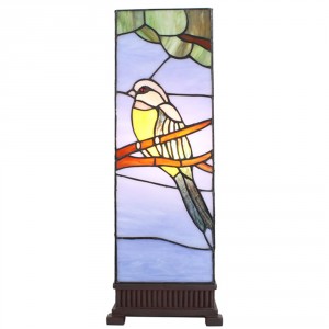 Modrá stolní lampa Tiffany s ptáčkem Birdie - 18*18*48 cm E14/max 1*40W