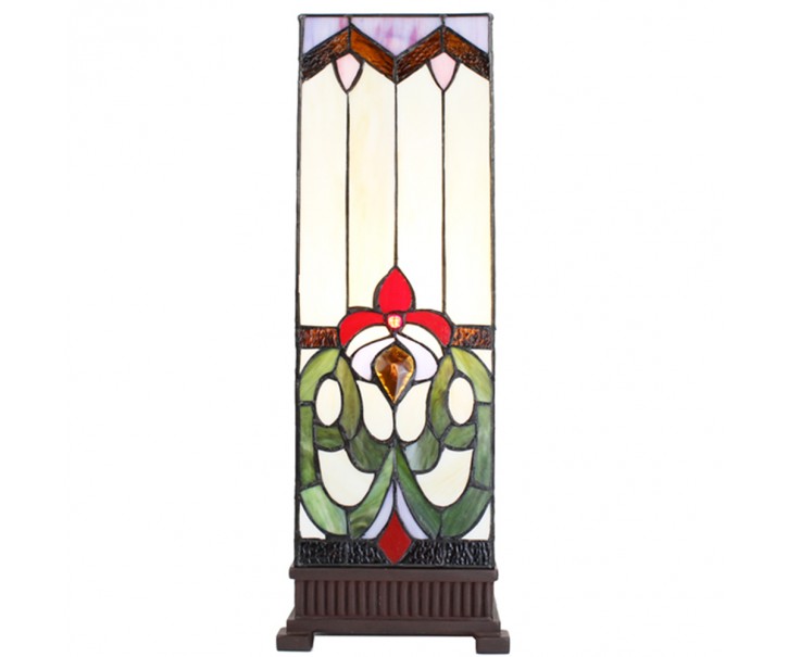 Kvádrovitá stolní lampa Tiffany s květem - 18*18*48 cm E14/max 1*40W