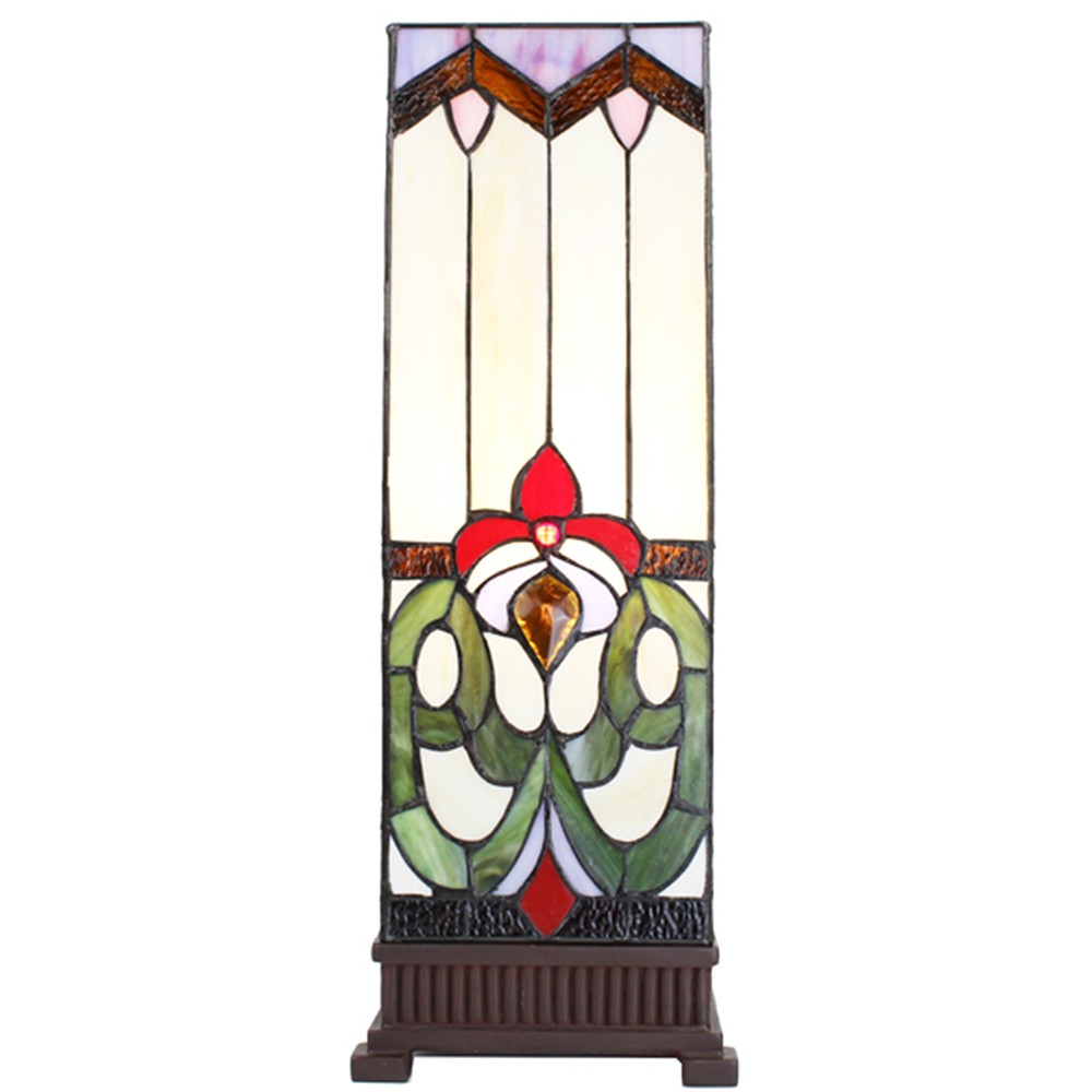 Kvádrovitá stolní lampa Tiffany s květem - 18*18*48 cm E14/max 1*40W 5LL-6295