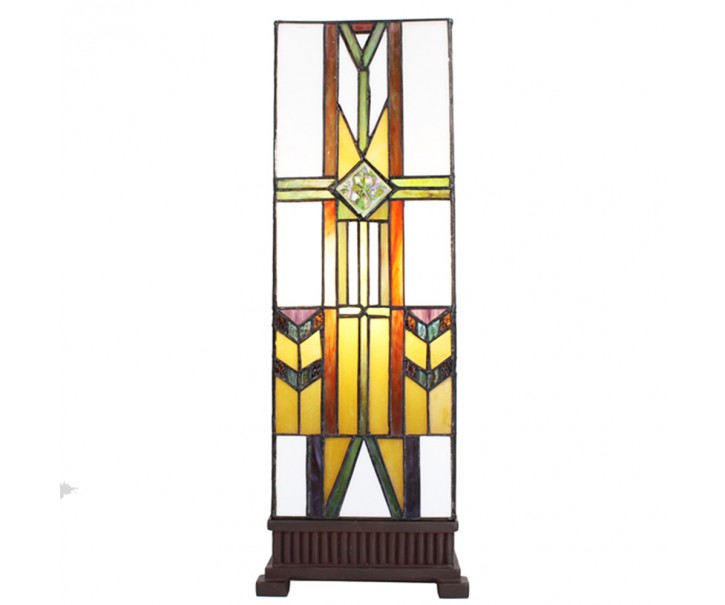 Béžovo-hnědá hranatá stolní lampa Tiffany Salli - 18*18*48 cm E14/max 1*40W